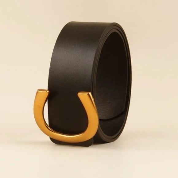 Black vegan leather gold buckle high waisted belt - Picture 4 of 7